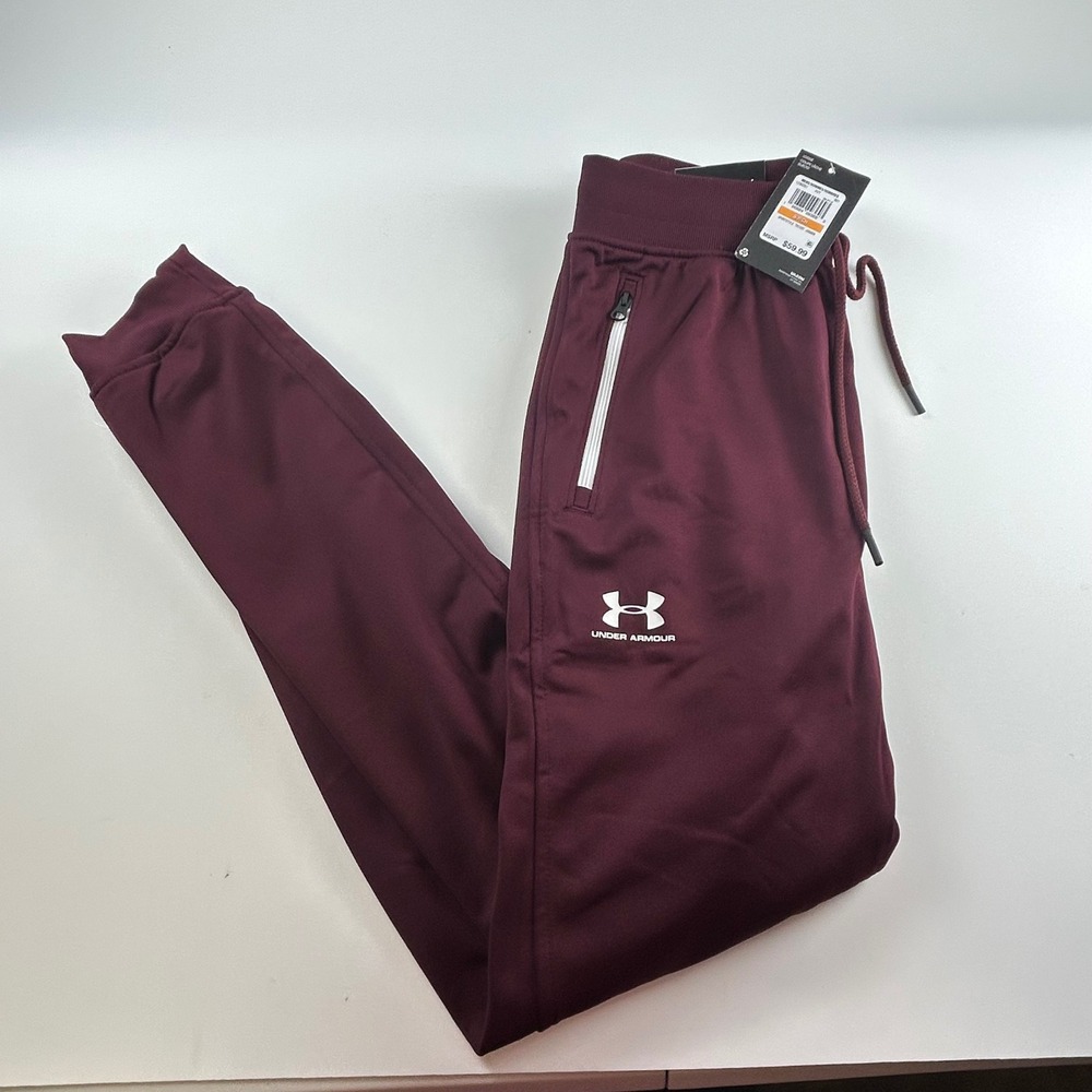Under Armour Mens S Sportstyle Tricot Joggers Maroon Burgundy Pants NEW
